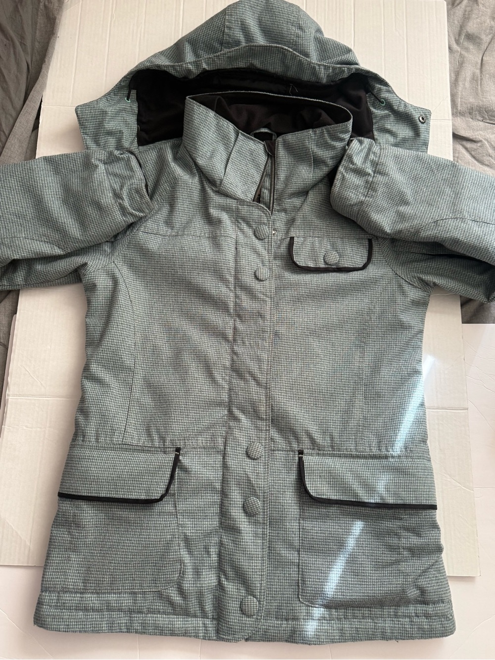 Women's Light Mint Green/Grey Ski Jacket with Hood